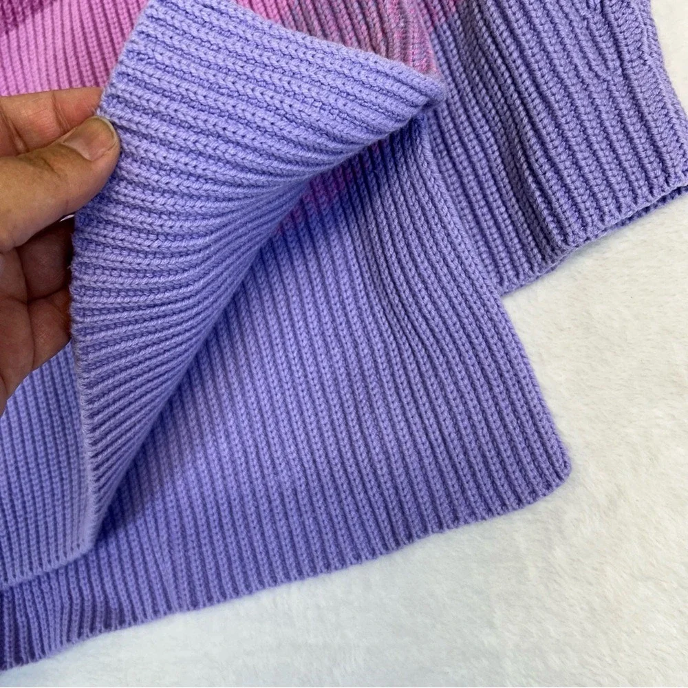Ann‎ Taylor Pink and Purple Color Block Knit Sweater Women's Size Medium